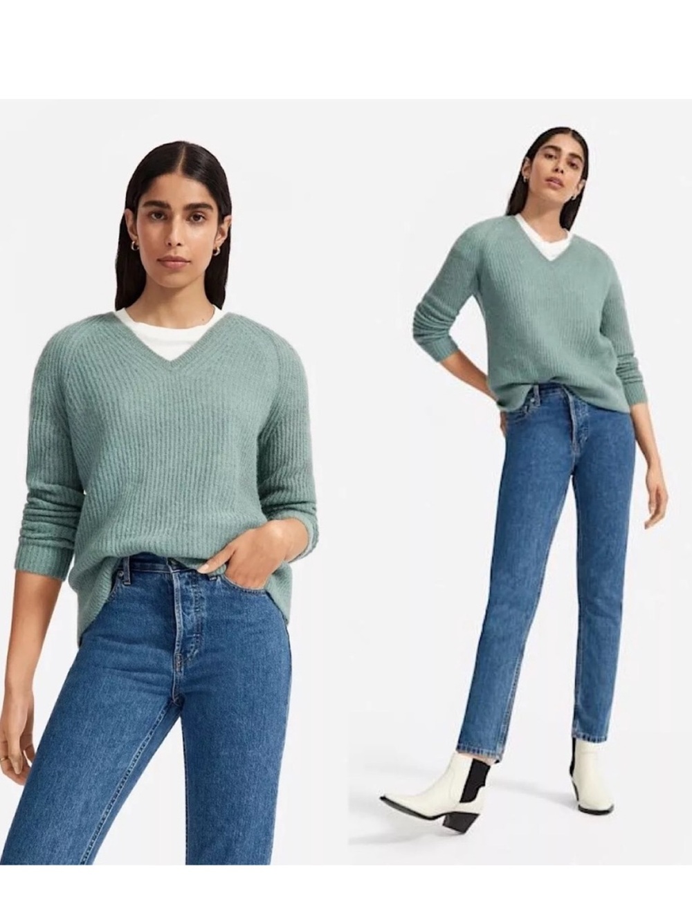 Everlane the alpaca v-neck sweater in pamona green size L